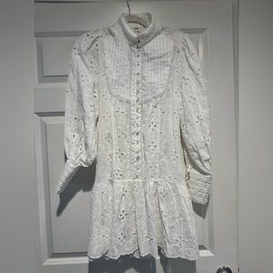 White Eyelet Button-Down Dress